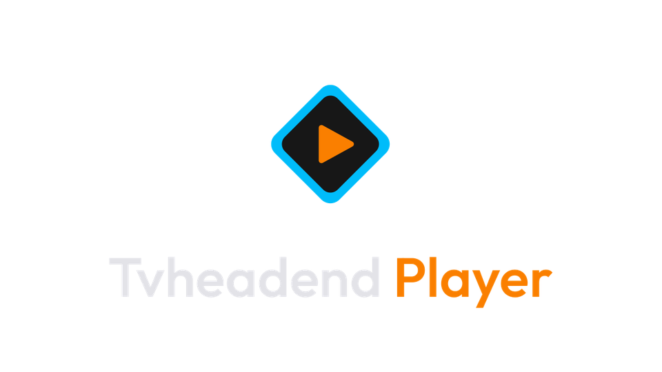 Tvheadend Player logo: a cyan diamond around an orange play symbol, above the wordmark.